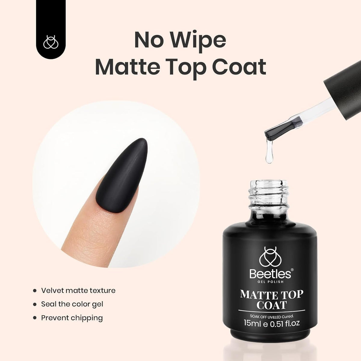 Beetles Gel Polish no-wipe shine top coat on reflective nails for high gloss