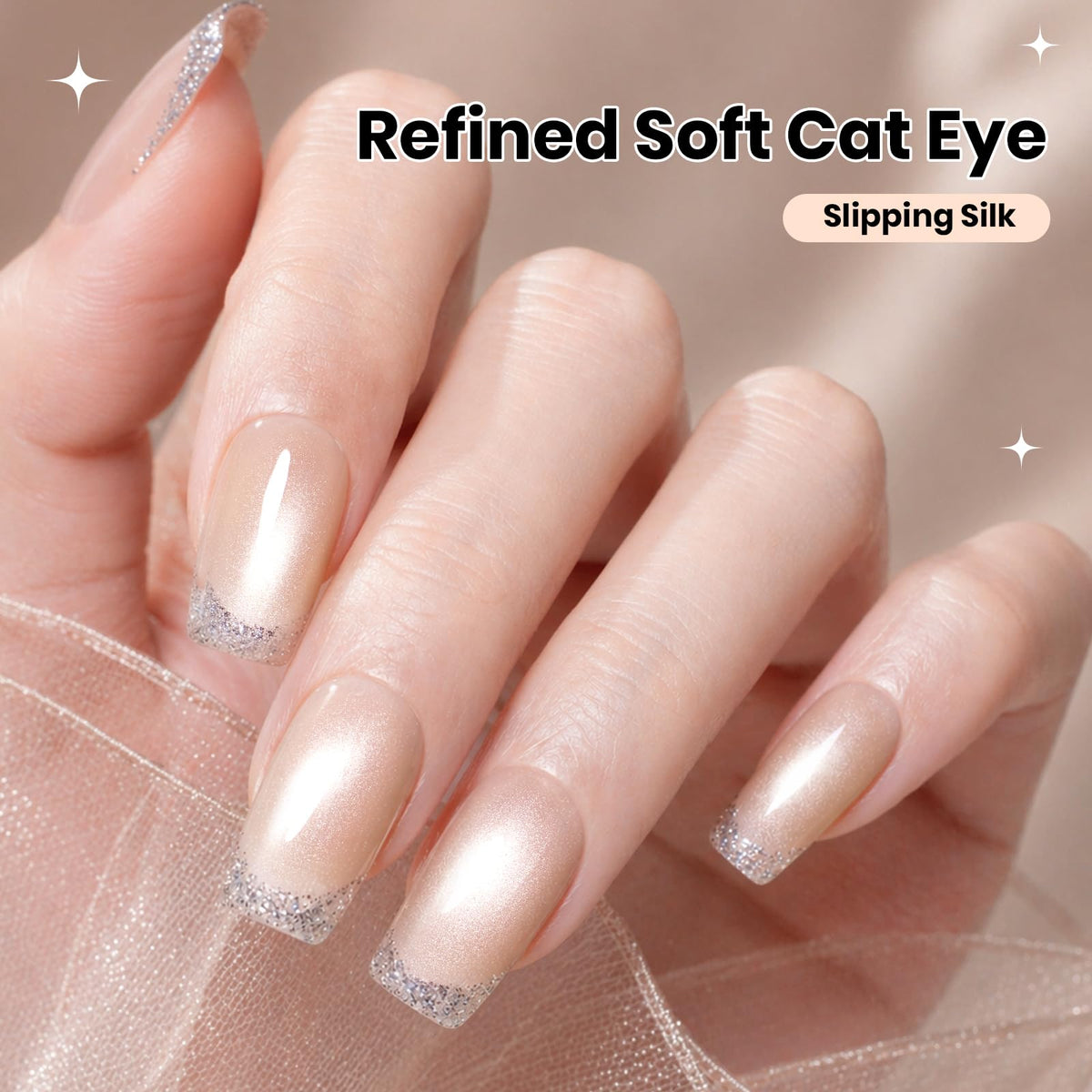 Beetles magnet held over wet polish creating cat eye stripe and DIY control benefit