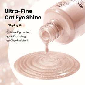 Beetles swatches on a nail wheel demonstrating nude cat eye range and visible shimmer benefit