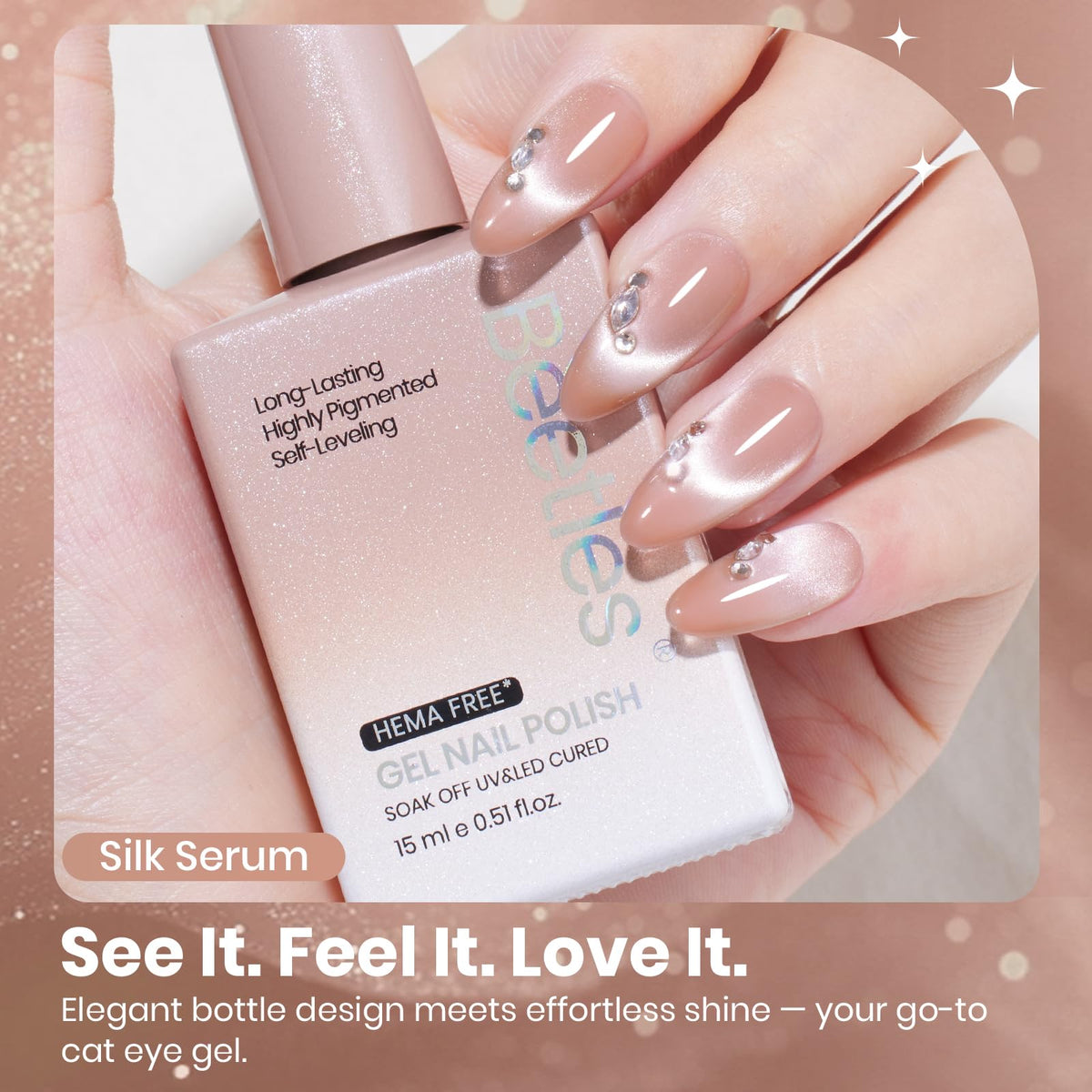 Beetles Gel Polish texture close-up showing pearlescent silk-serum finish benefit