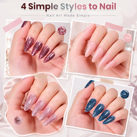 Beetles manicure on model showing blue and burgundy hues and smooth finish
