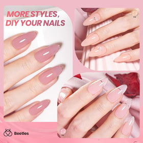 Beetles open bottles displaying the six sheer pink and nude jelly gel shades