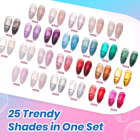 Beetles Gel Polish open kit layout with 25 color bottles and tools, organized for convenience