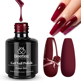 Beetles Gel Polish front bottle showing oxblood red shade and volume