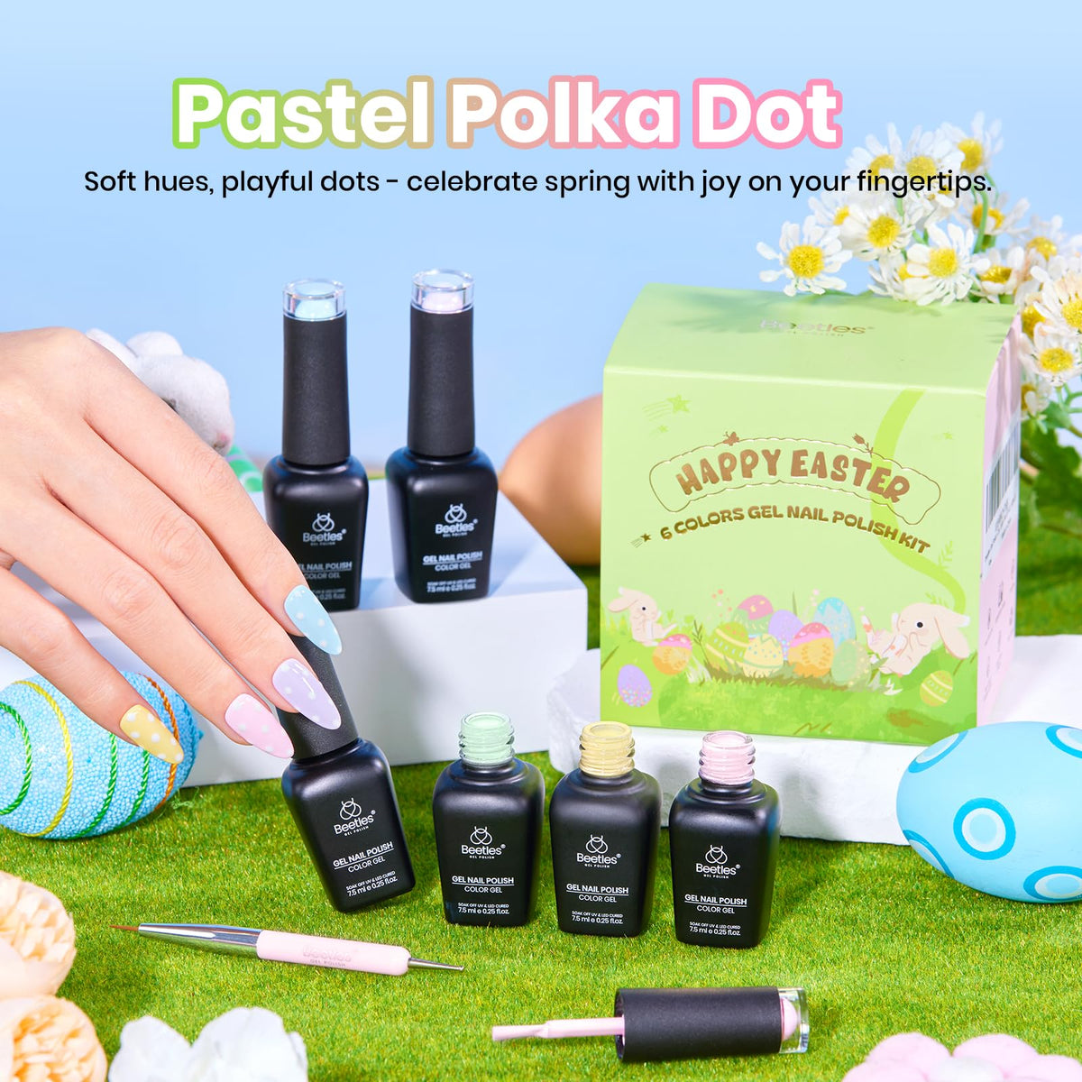 beetles pastel color-matched cap beads close-up for quick shade selection