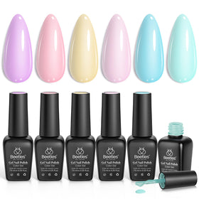 beetles pastel set front packaging showing six numbered bottles and colorful display benefits variety