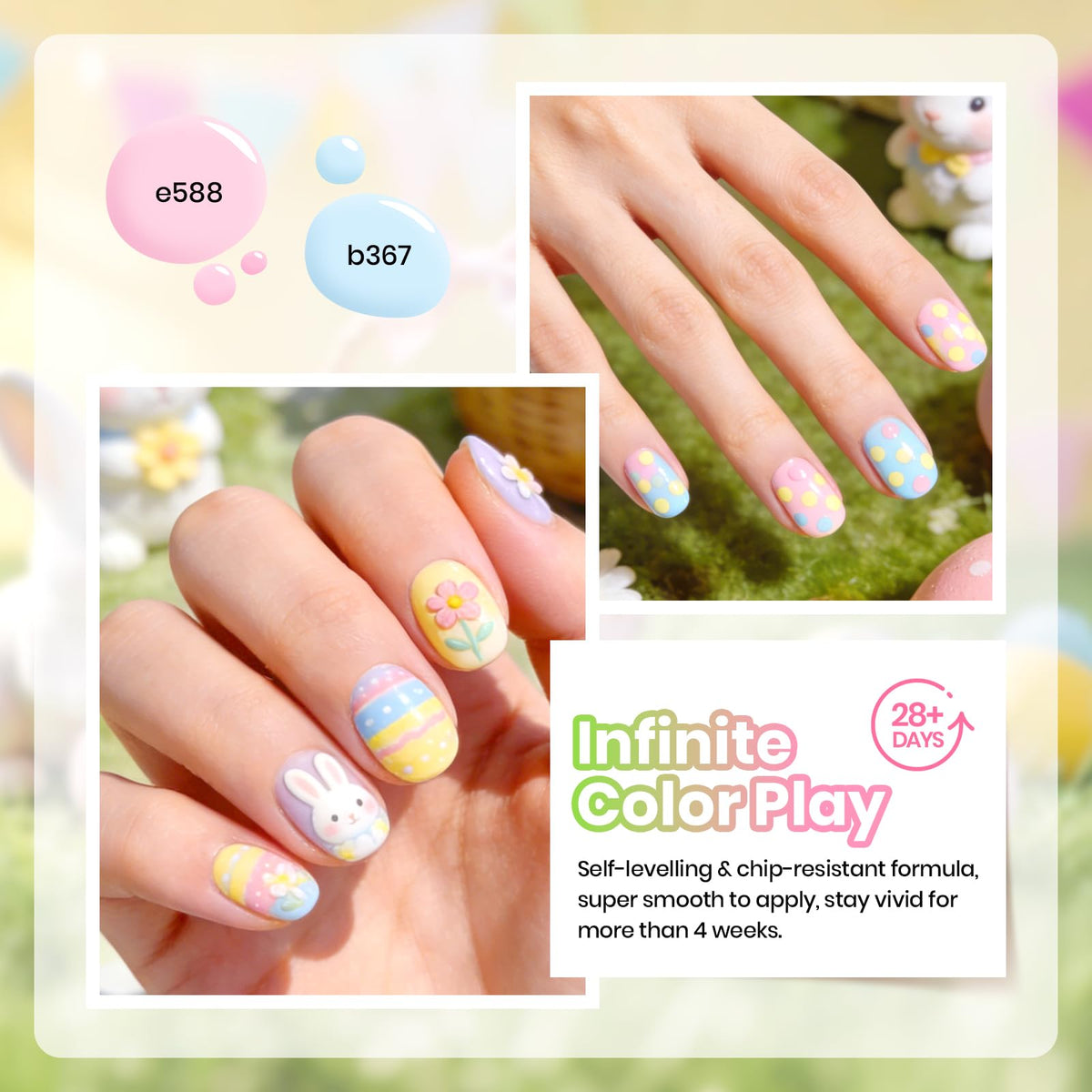 beetles pastel swatches on nail wheel illustrating true shade payoff and coverage