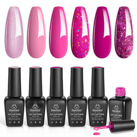 beetles Gel Polish front packaging showing six pink shades and kit benefit