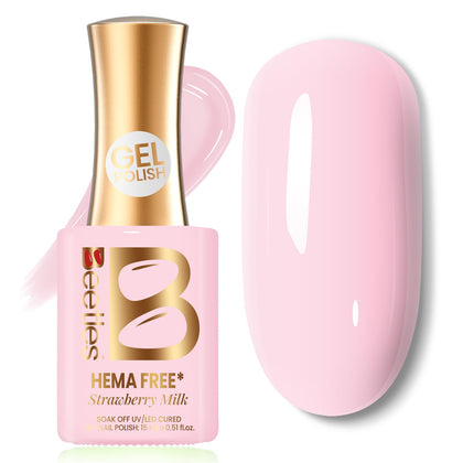 beetles Gel Polish bottle front showing pastel pink and clear label