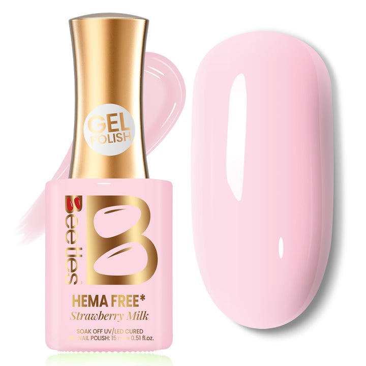 beetles Gel Polish bottle front showing pastel pink and clear label