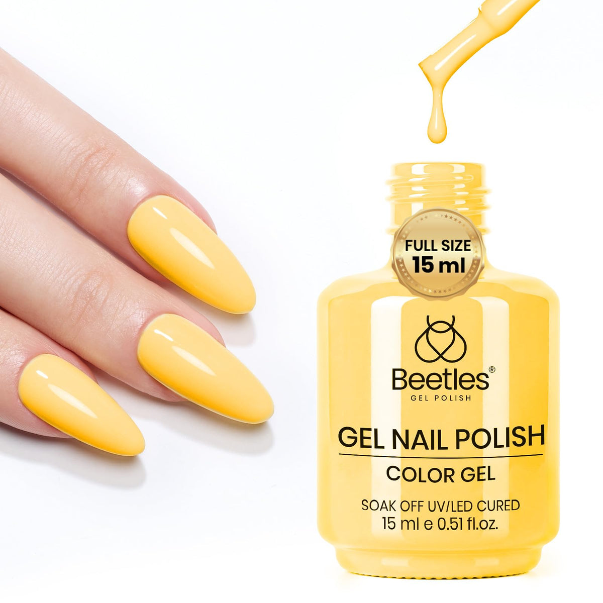beetles plumeria yellow next to coin to show 15ml size and travel-friendly capacity