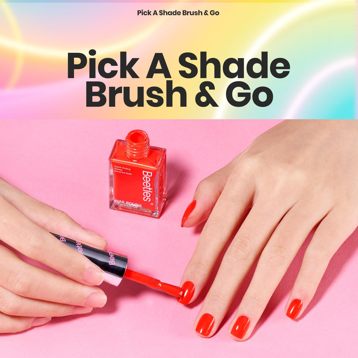 Beetles polish in use during a manicure illustrating fast-dry convenience