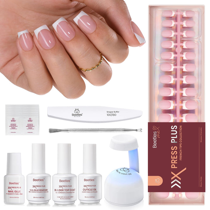 beetles gel polish front packaging showing 150-piece press-on kit and tools for convenience