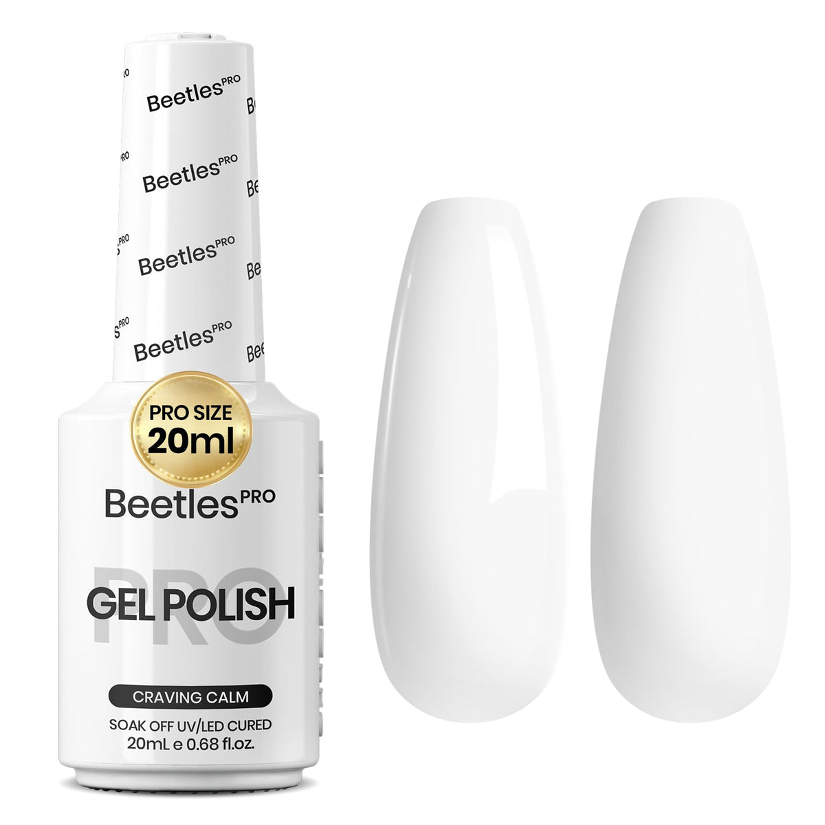 beetles gel polish front bottle showing 20ml white shade and professional finish