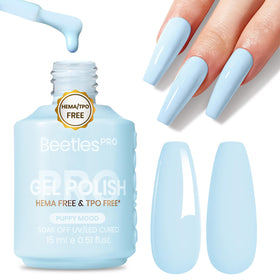 Beetles Pro bottle front packaging showing pastel blue shade and 15ml volume