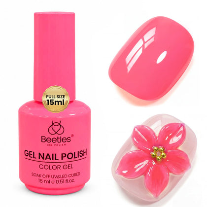 Beetles Gel Polish front bottle showing raspberry mousse color and clear labeling for easy choice