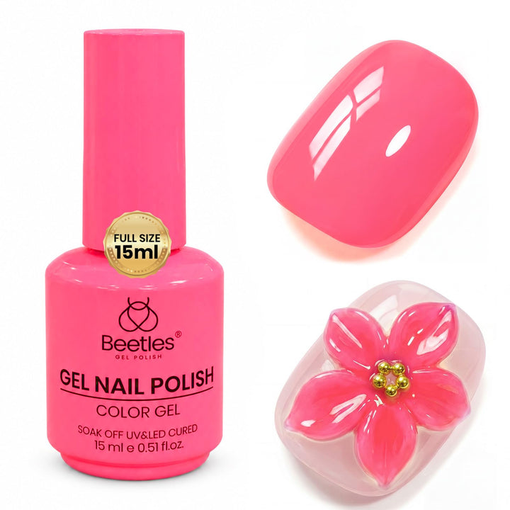 Beetles Gel Polish front bottle showing raspberry mousse color and clear labeling for easy choice