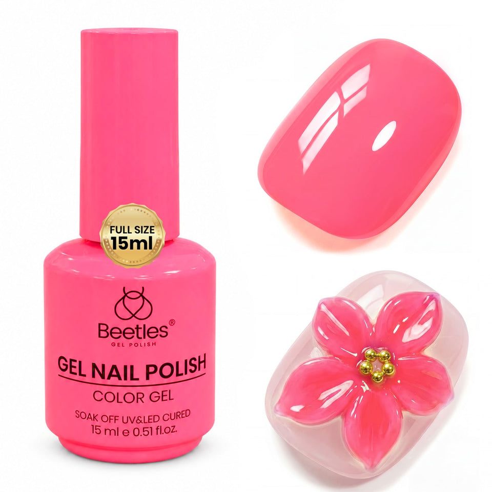 Beetles Gel Polish front bottle showing raspberry mousse color and clear labeling for easy choice