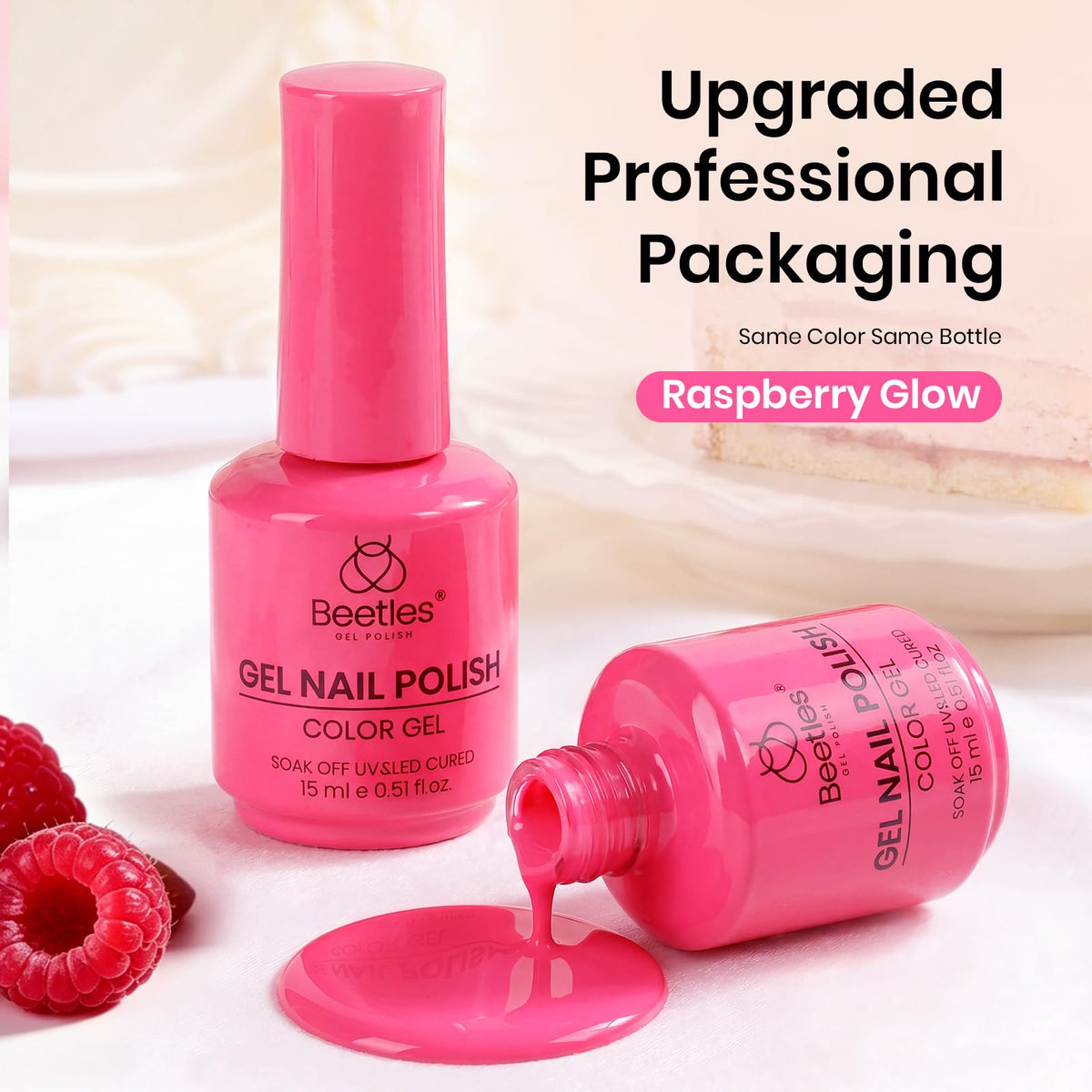 Beetles Gel Polish applied on nails in use delivering glossy hot-pink finish ideal for parties