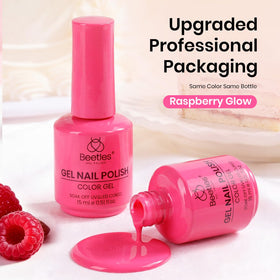 Beetles Gel Polish applied on nails in use delivering glossy hot-pink finish ideal for parties