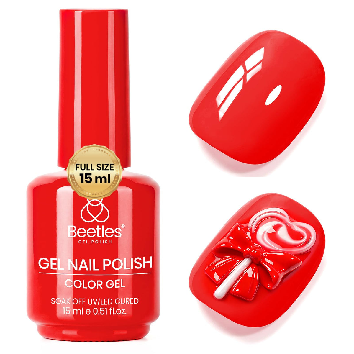 Beetles Gel Polish red bottle front showing true color and quick identification benefit