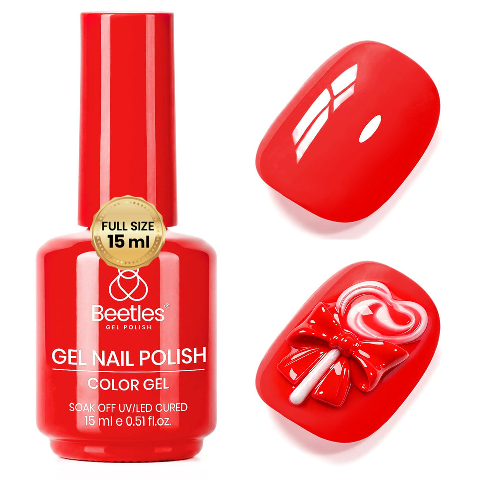 Beetles Gel Polish red bottle front showing true color and quick identification benefit