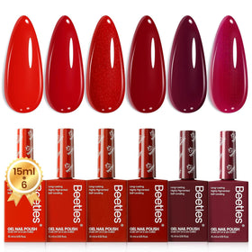 Beetles gel polish front packaging showing six full-size bottles for variety