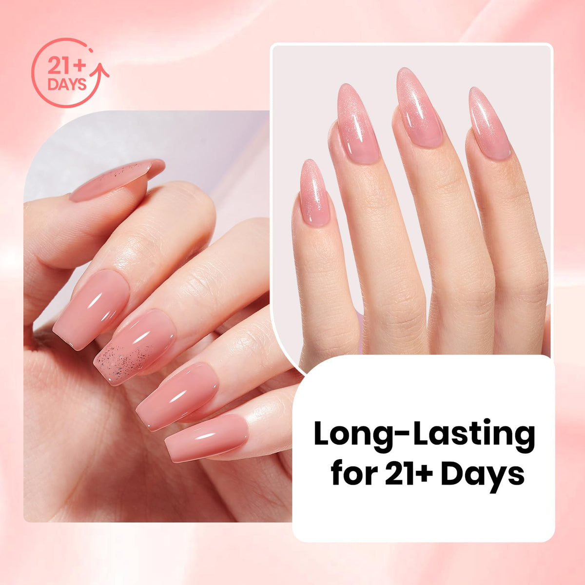 beetles Gel Polish before and after nails comparison showing strengthened nails and elegant finish