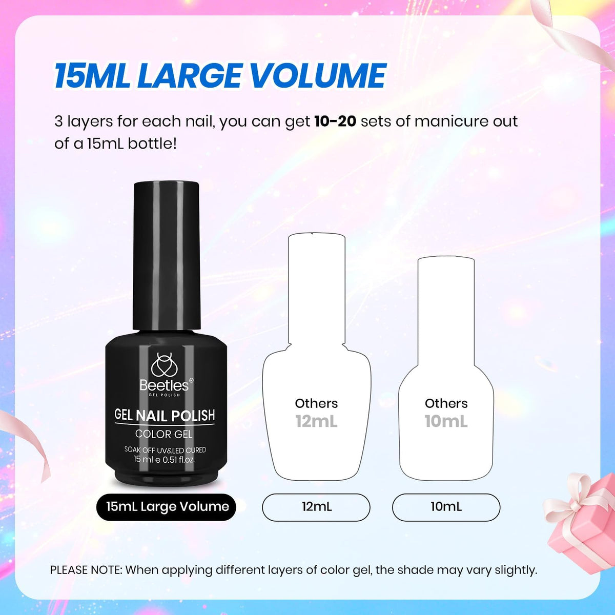 beetles hand holding bottle showing scale and how much product each 15ml offers