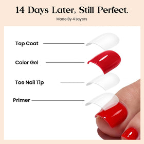 Beetles Gel Polish comparison next to foot showing realistic scale and fit benefit
