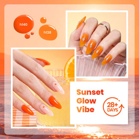 beetles polished nails wearing sunset orange and coral showing glossy finish benefit