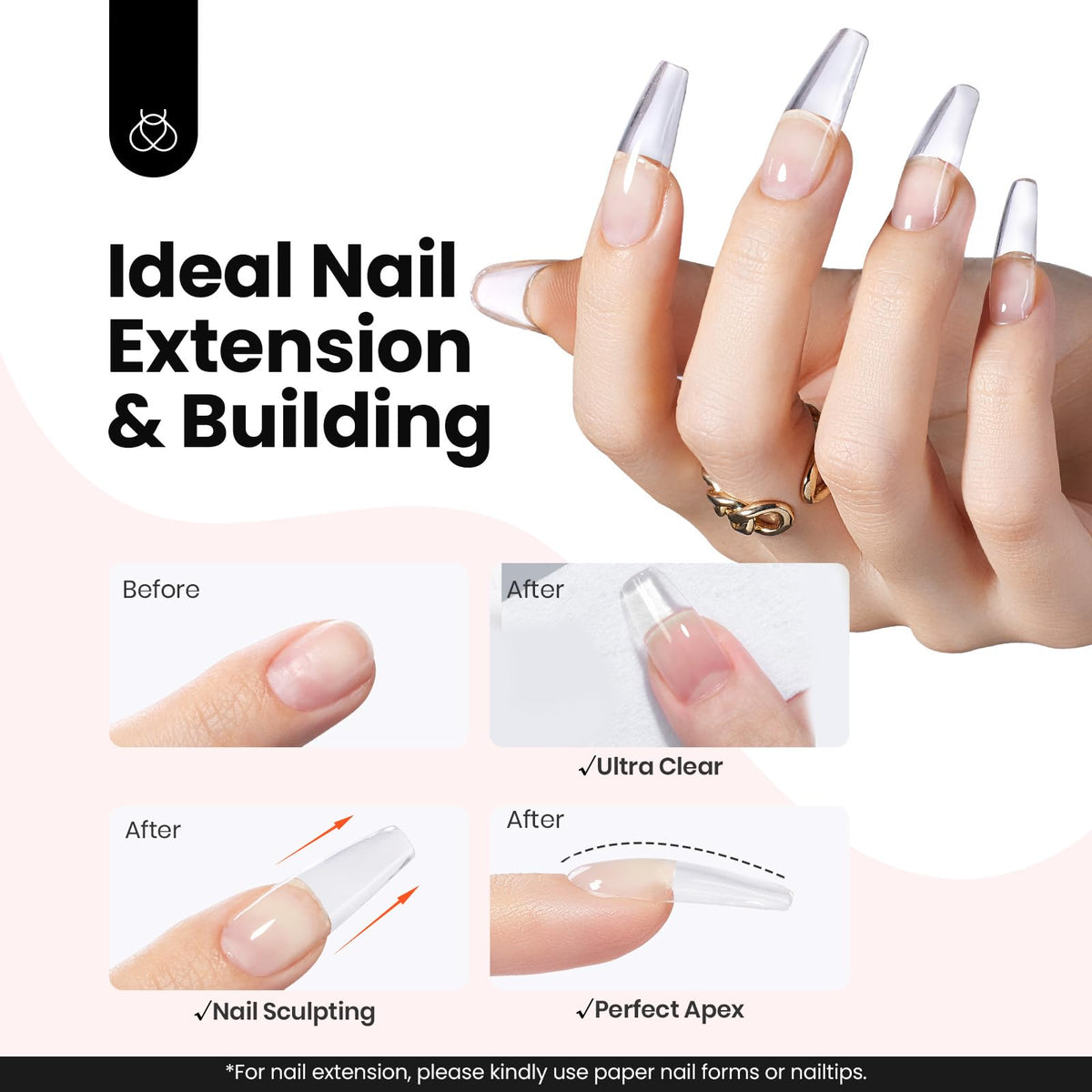 Beetles sculpted nail extension before and after demonstrating strength benefit