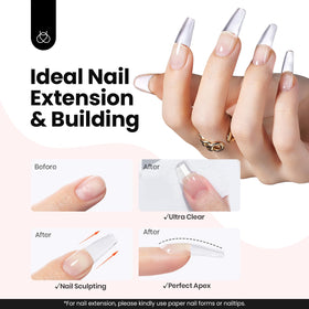 Beetles sculpted nail extension before and after demonstrating strength benefit