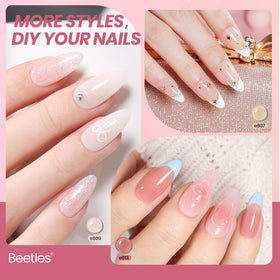 beetles shade swatch lineup demonstrating nude pink and milky tones