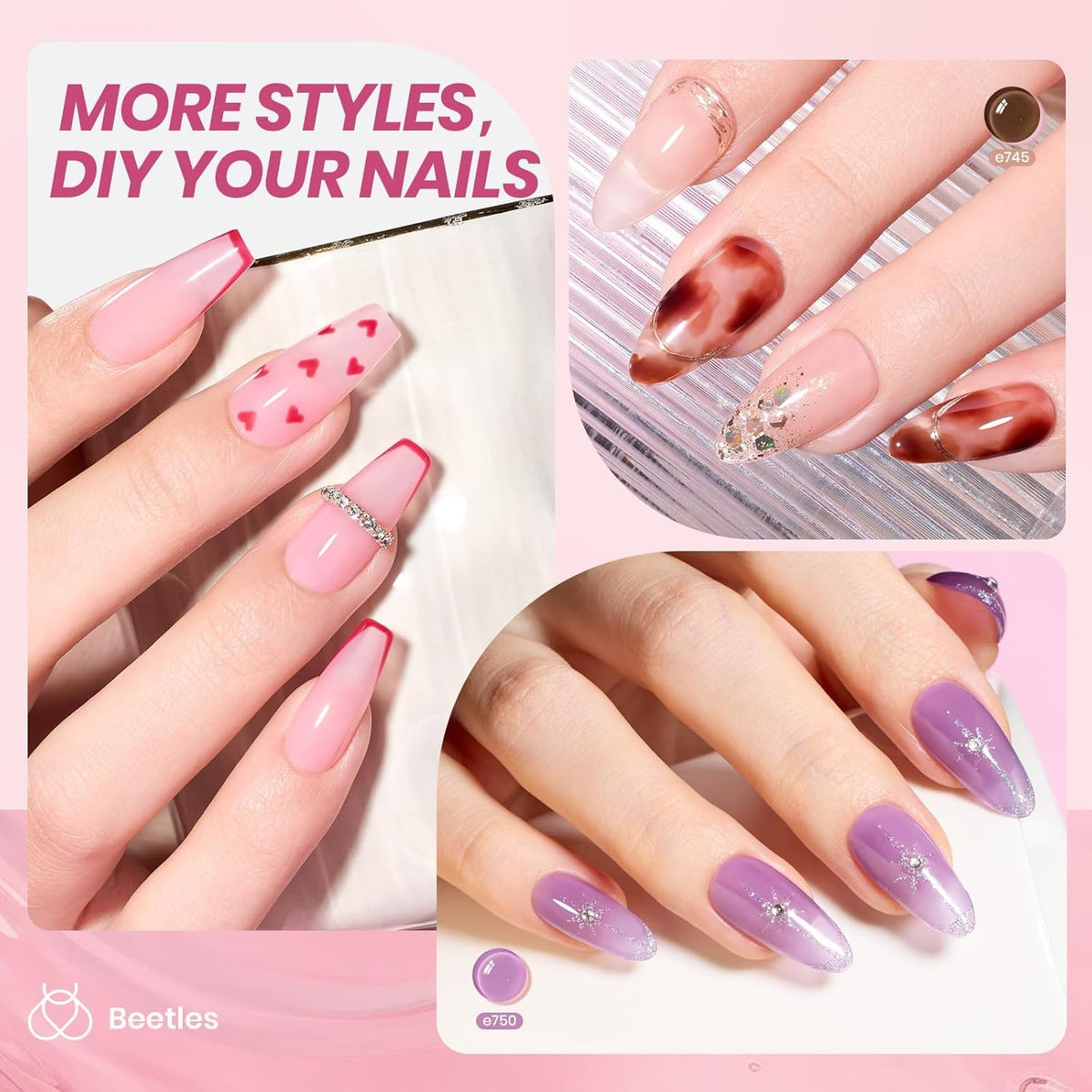 Beetles Gel Polish array of 36 jelly shades demonstrating color variety