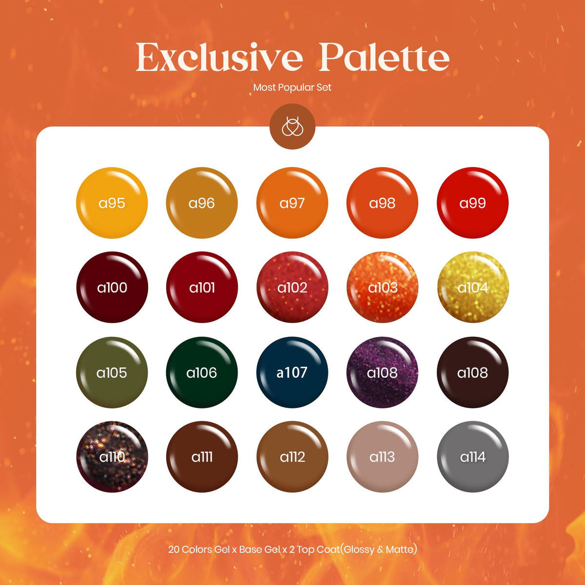 Beetles gel polish swatches in a row showing warm autumn shades for easy selection