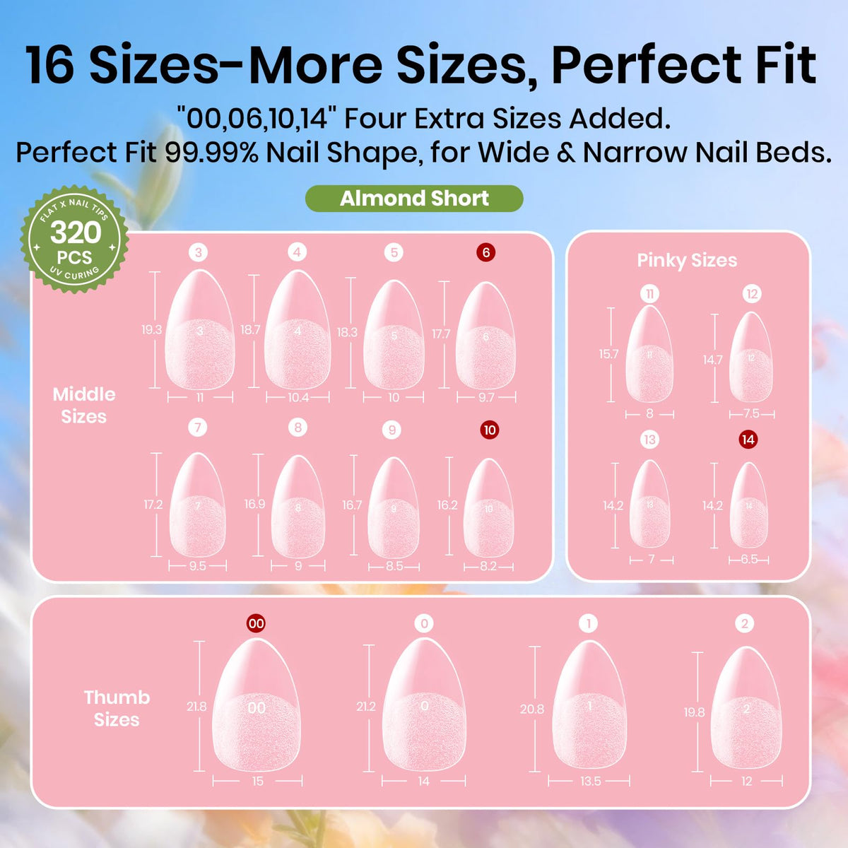 beetles short almond nail tips on display board for easy tip selection