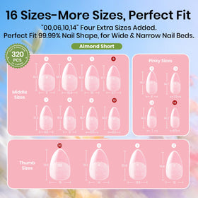 beetles short almond nail tips on display board for easy tip selection