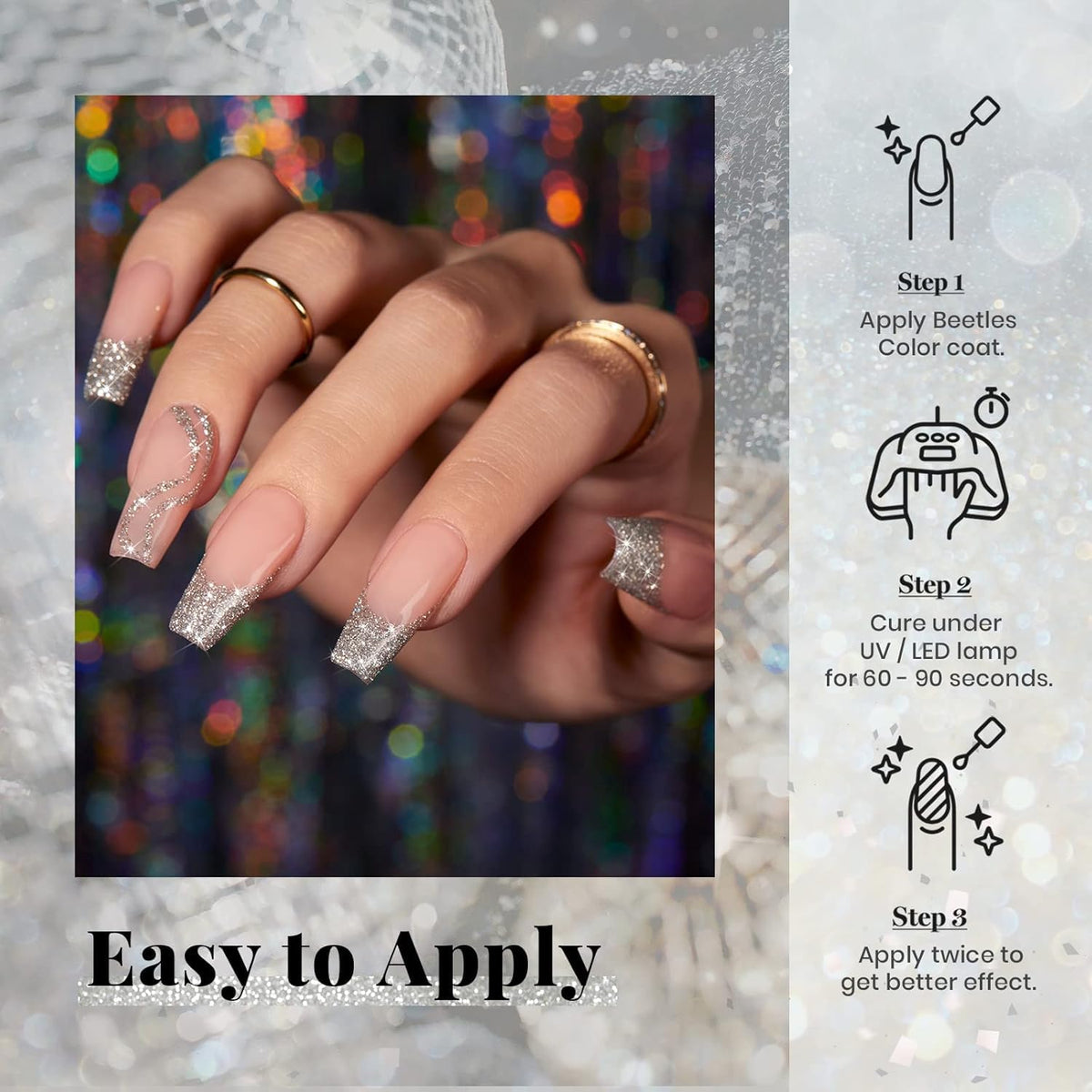 Beetles silver gel used as accent nail art showing shimmering design impact