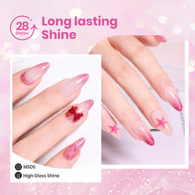 Flatlay of all six Beetles Gel Polish colors arranged to show the rosy pink range