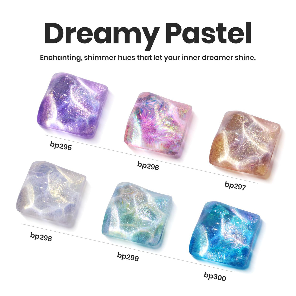 beetles six-color swatches on fan to show pastel shades and shimmer for easy selection