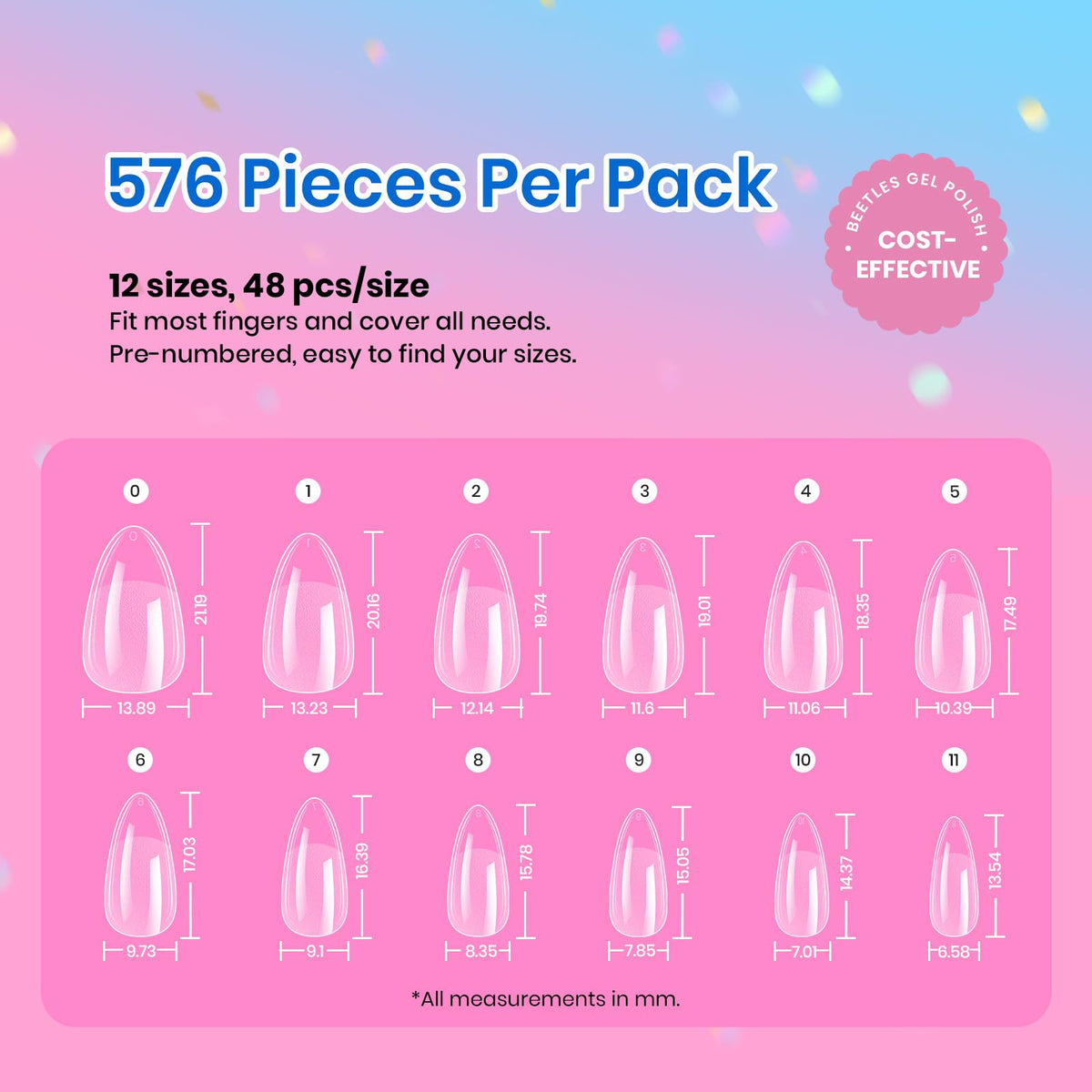 beetles size chart layout with numbered sizes 0–11 for quick perfect fit selection