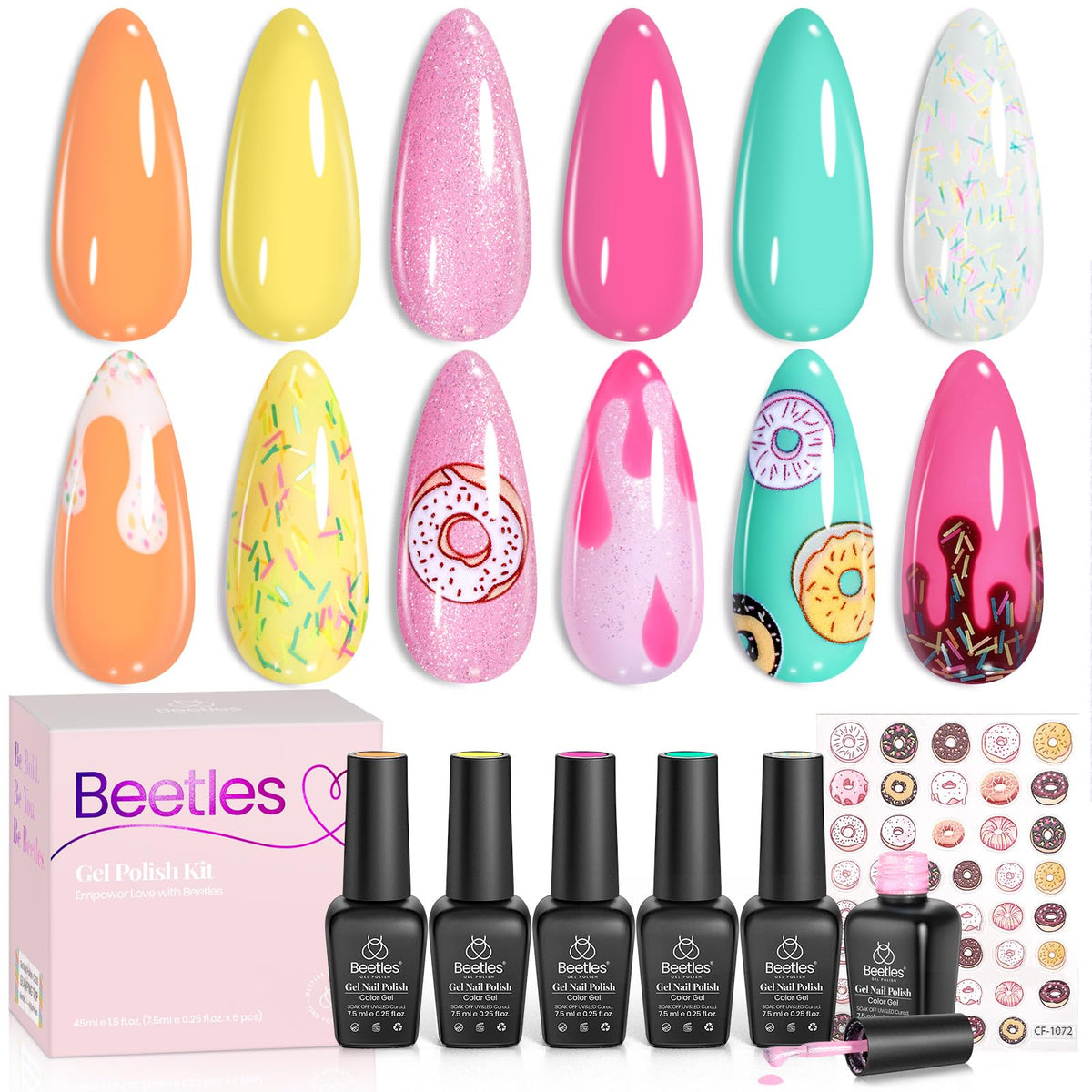 Beetles Gel Polish bottle held in hand for scale showing compact, travel-friendly size