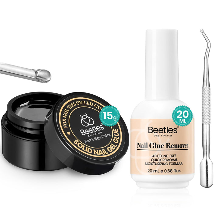 Beetles Gel Polish front packaging showing glue and remover benefits