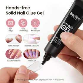 Beetles Gel Polish solid glue tube dispensing onto a tip, enables neat hands-free application