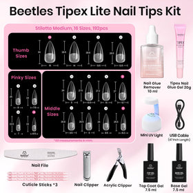 beetles finished medium stiletto nails on hands showcasing wearable salon results