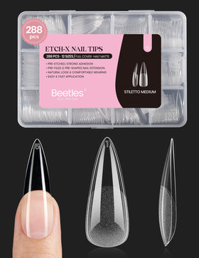 beetles front packaging showing 288-piece stiletto medium kit and benefits