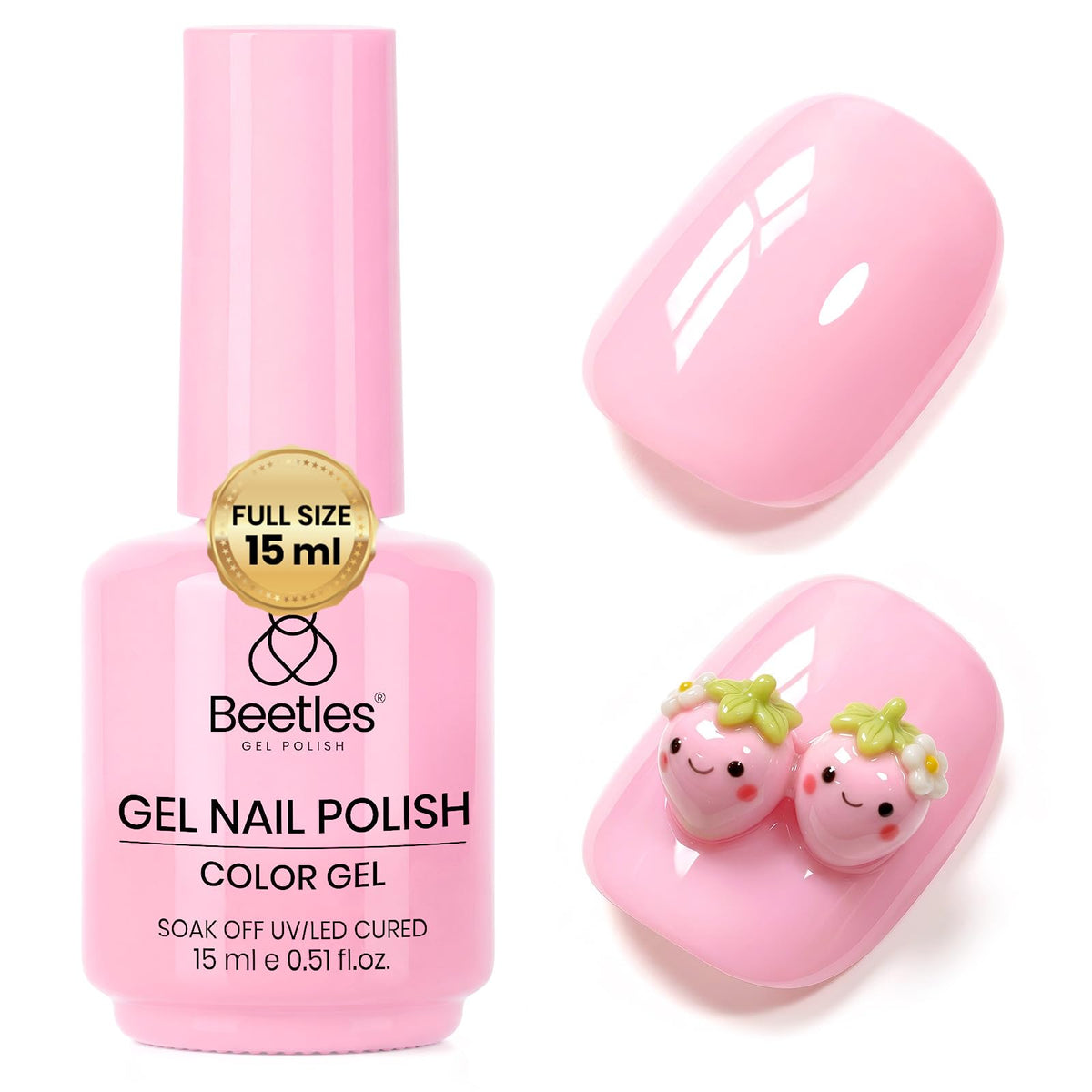 Beetles bottle front view showing Strawberry Cream pink and easy selection benefit