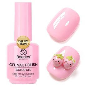 Beetles bottle front view showing Strawberry Cream pink and easy selection benefit