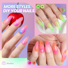 beetles swatch fan with six jelly neon colors to preview layered opacity options